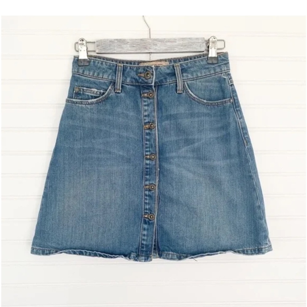 Zara Denim Mini Skirt XS Button Front A-Line Z1975 Heritage Medium Wash